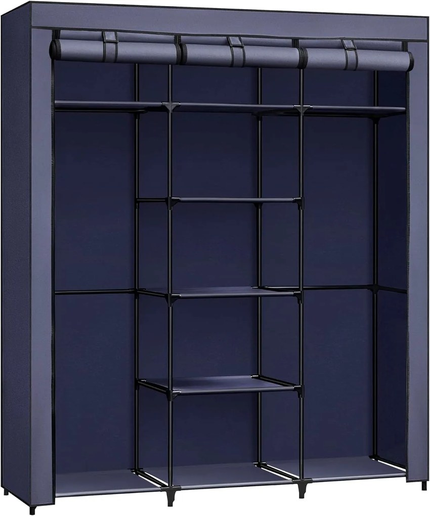 Guarda-roupa de tecido SONGMICS, armário dobrável com varão para roupas, cabideiro, organizador para bolsas, sapatos, sala de estar, quarto, vestiário, 45 x 150 x 175 cm, azul escuro RYG012I02