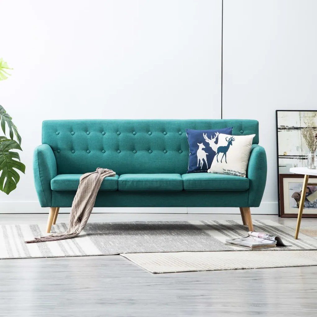 247128 vidaXL Sofá de 3 lugares estofos de tecido 172x70x82 cm verde