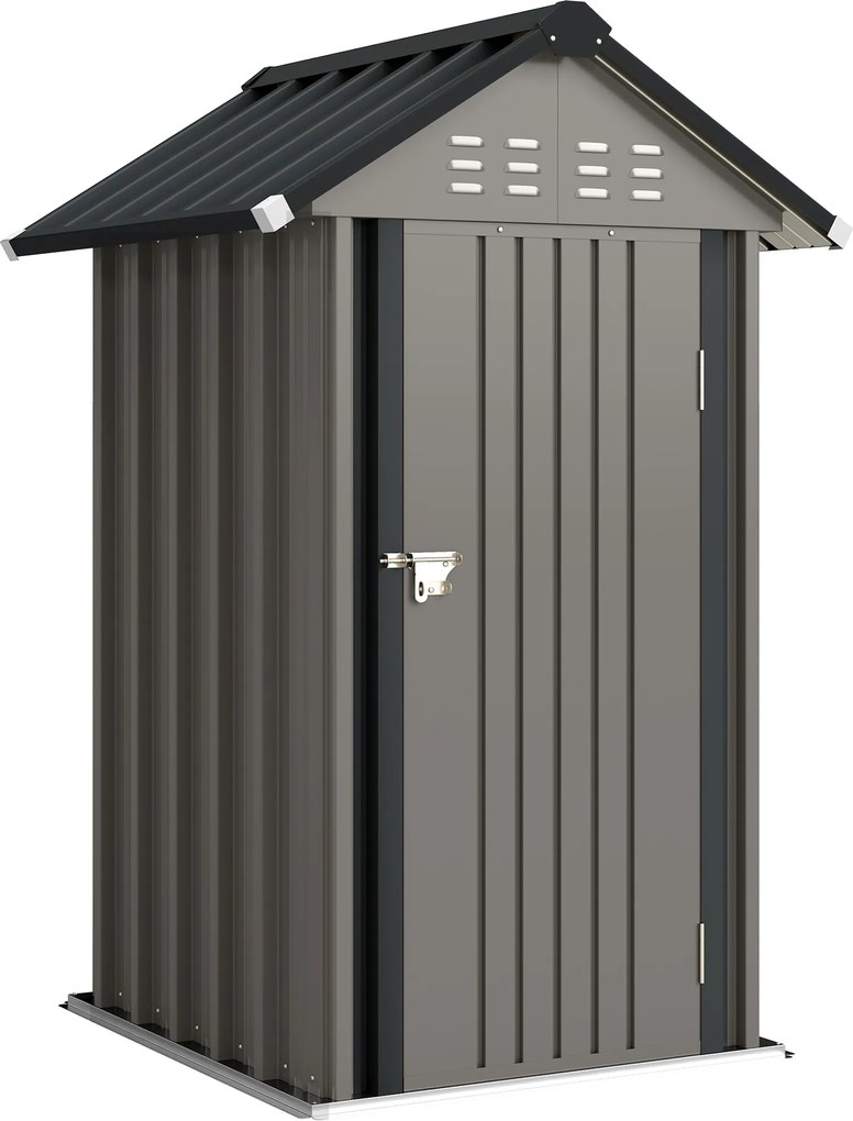 Outsunny Abrigo Metálico para Ferramentas 1,17 m², Abrigo com Telhado a duas Águas, Ventilação, Fechadura, Luvas, 122 x 121 x 192 cm | Aosom Portugal