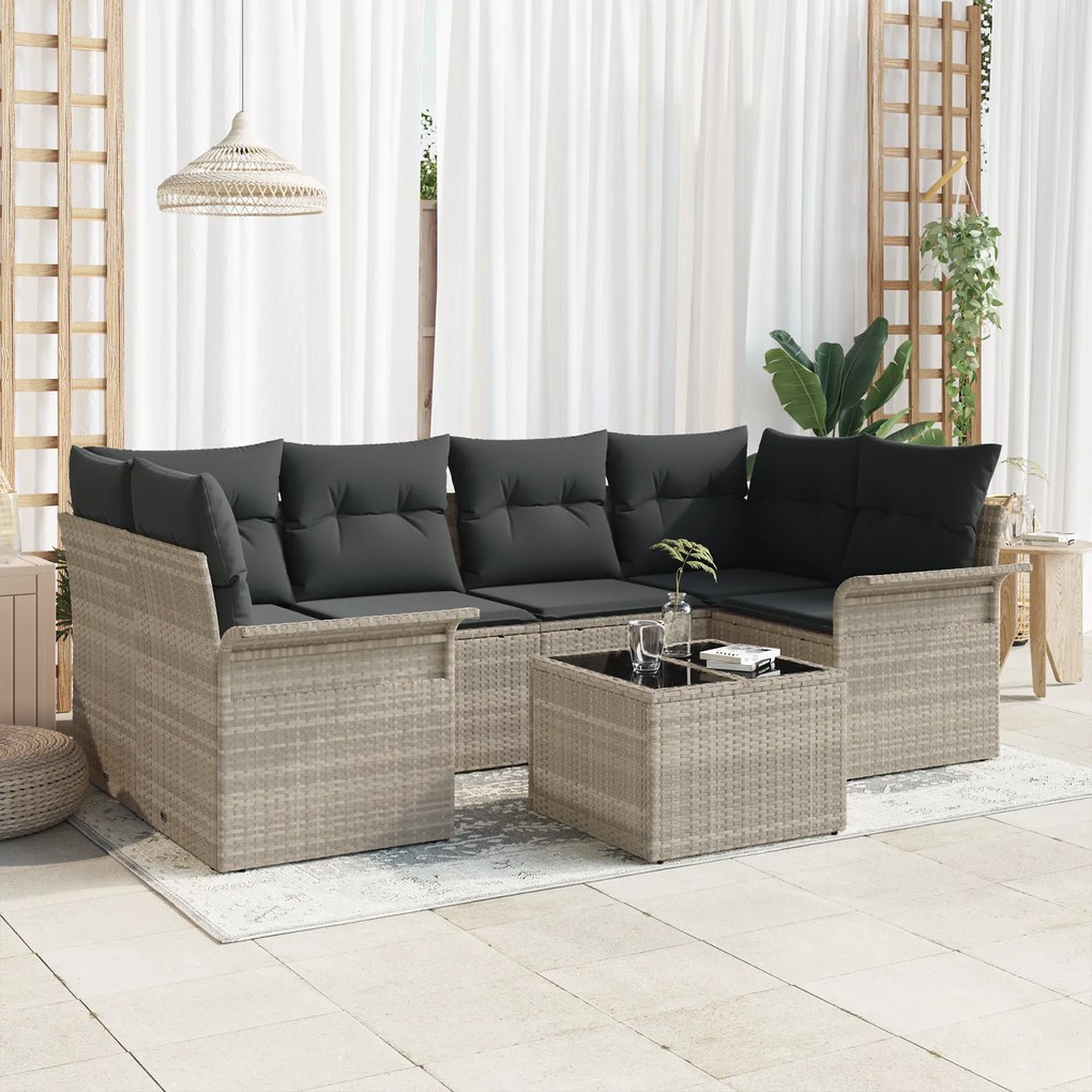Conjunto de Sofás de Jardim de 7 Peças com Almofadas Cinza Claro Ratta