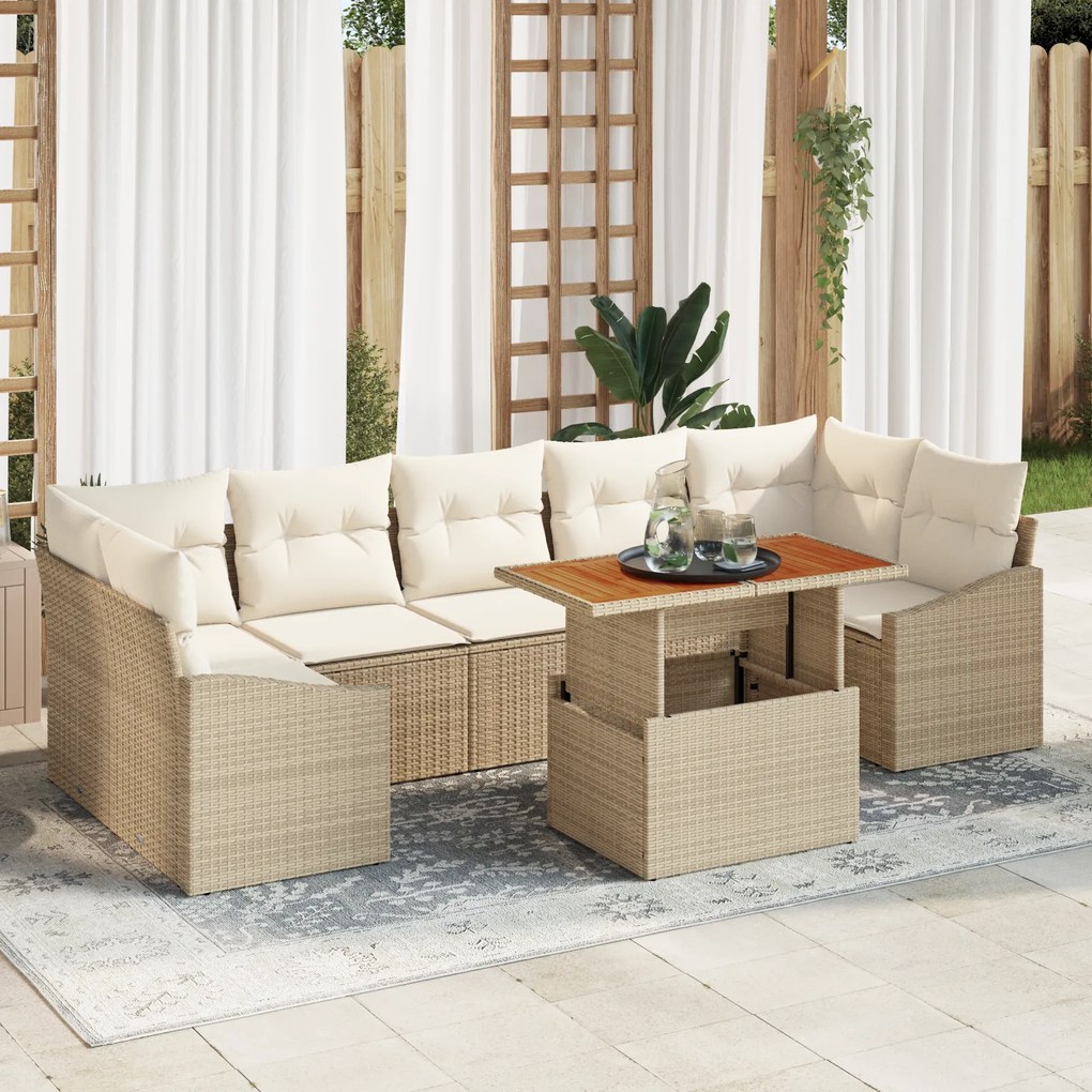 Conjunto de Sofá de Jardim de 8 Peças com Almofadas Bege de Rattan Pol