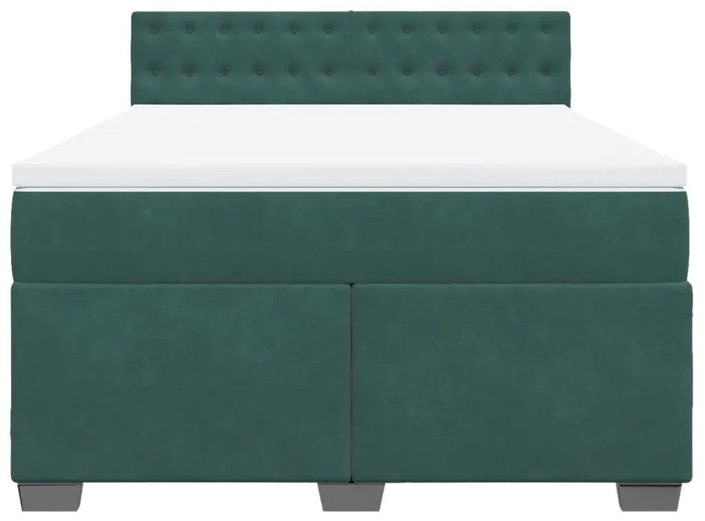 Cama com molas/colchão 140x190 cm veludo verde-escuro