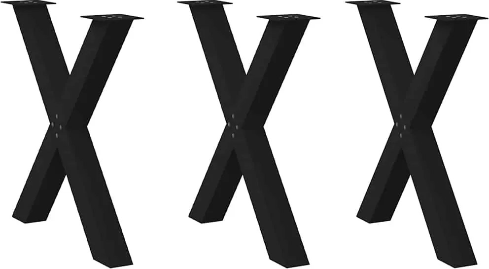 vidaXL Pés para mesa de jantar em formato de X, 3 peças, preto, 80x (72-73) cm, aço