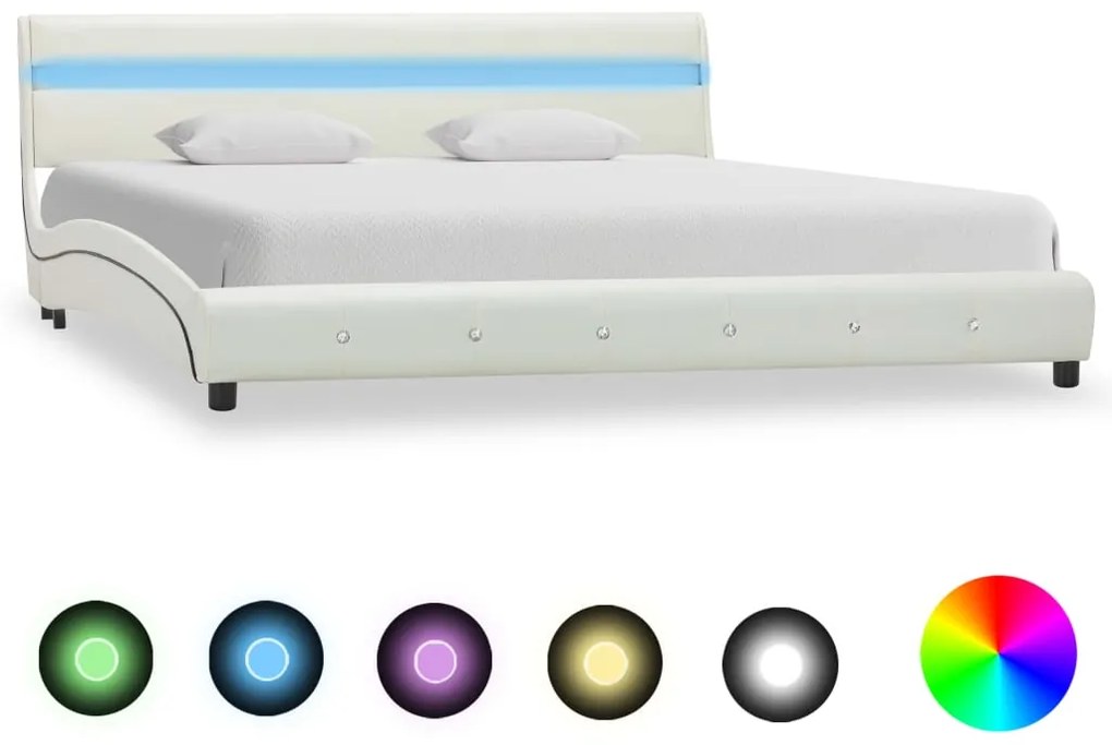 vidaXL Estrutura de cama com LED 150x200 cm couro artificial branco