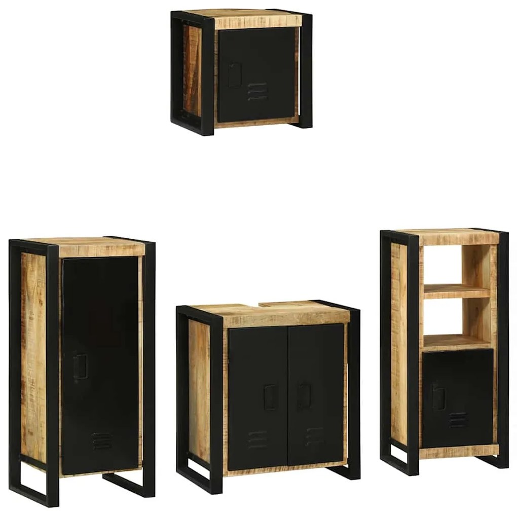 Conjunto de Móveis para Banheiro 4 pcs Madeira de manga maciça