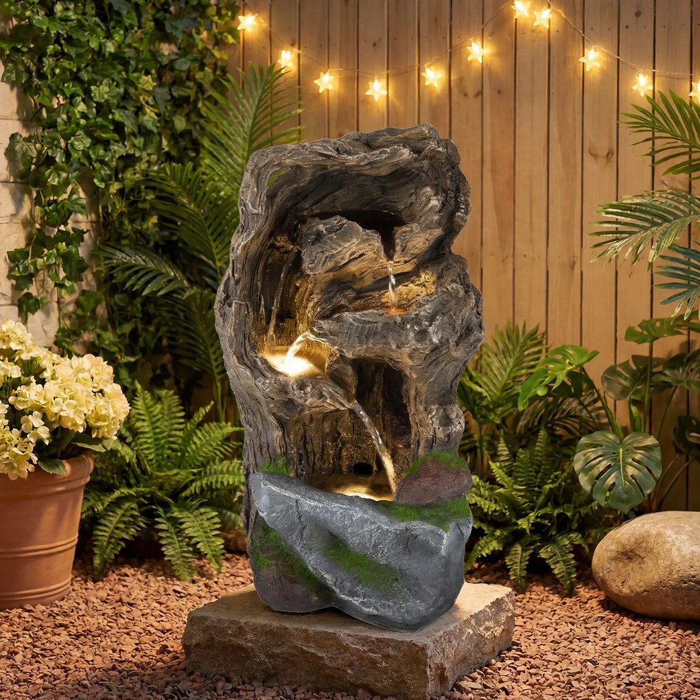 Fonte de Jardim em Cascata, 30,5 x 26 x 53 cm, 4 Níveis com Iluminação LED, Natural