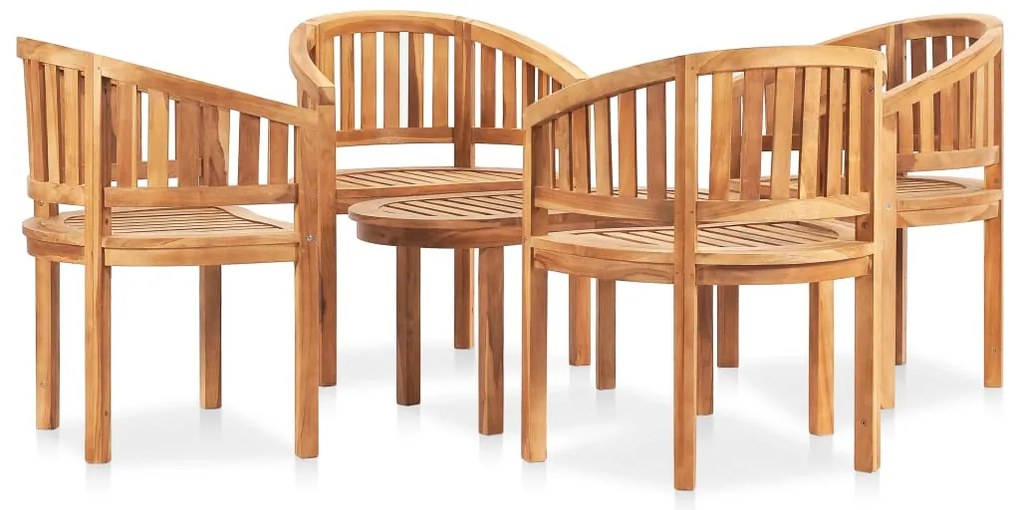 5 pcs conj. lounge de jardim formato banana teca maciça