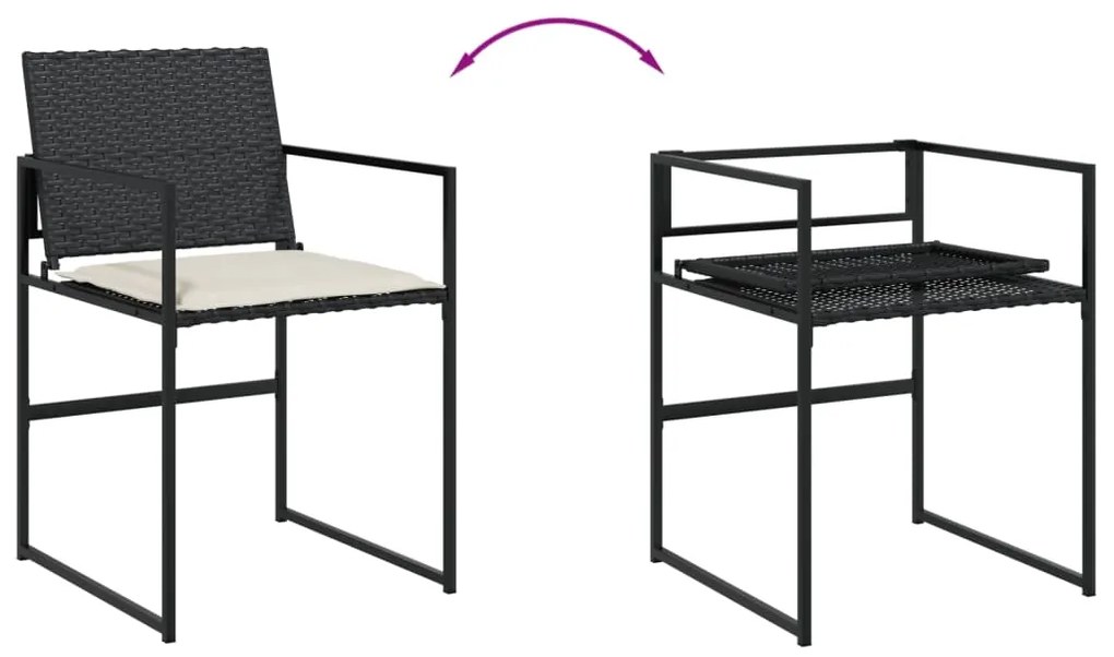 11 pcs conjunto de jantar p/ jardim c/ almofadões vime PE preto