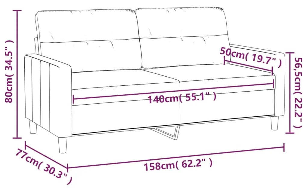 Sofá de 2 lugares tecido 140 cm cor creme