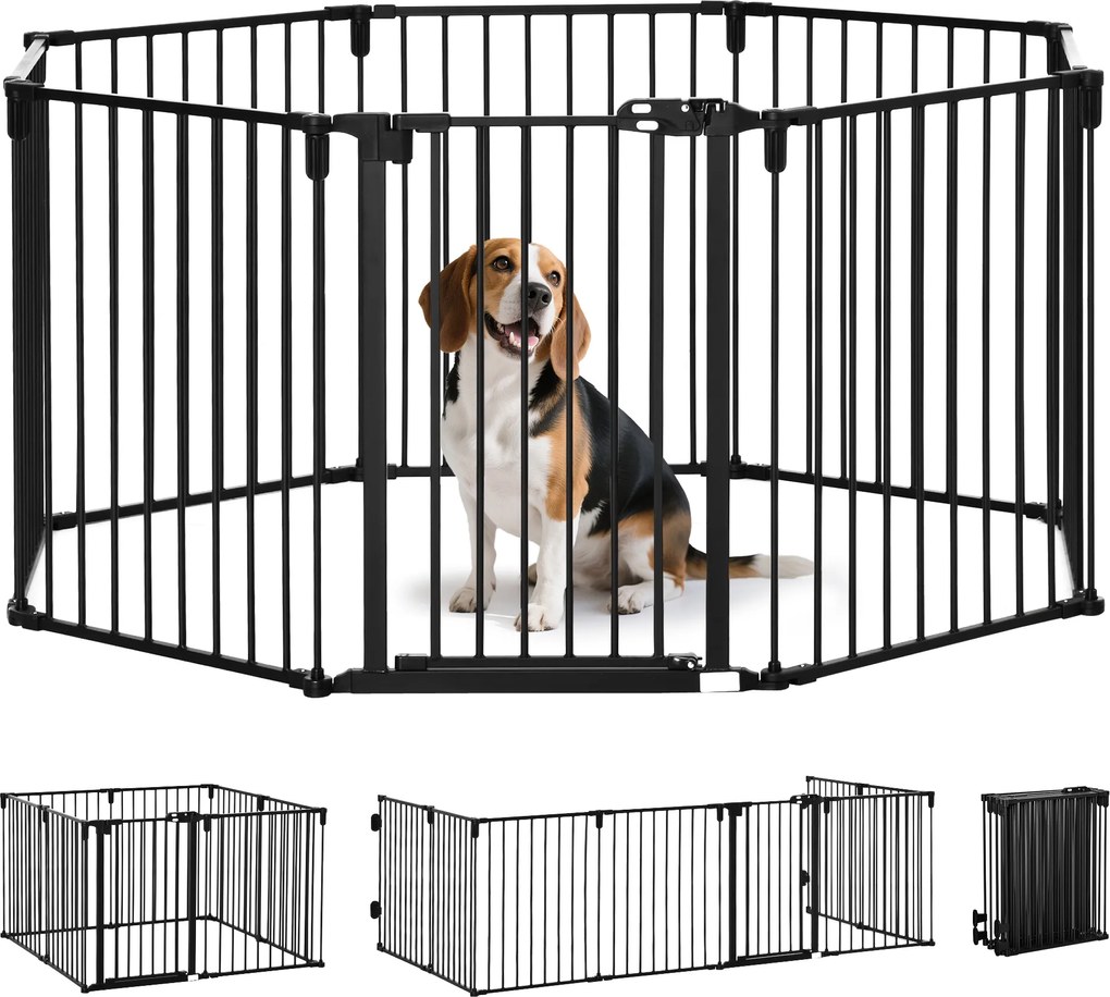 Pawhut Parque para Cães com 8 Painéis 60x76 cm Barreira de Proteção Animais de Estimação Dobrável Porta e Fechadura Dupla Preto | Aosom Portugal