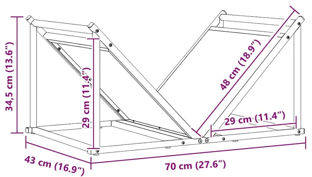Suporte para lenha 70x43x34,5 cm aço laminado a frio preto