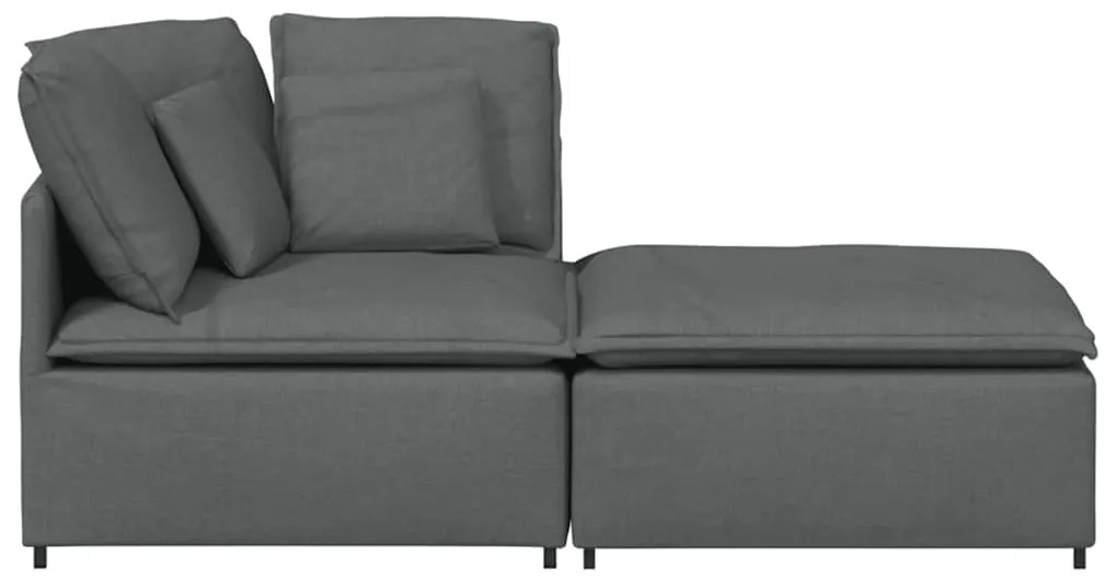 Sofá modular com pufes e almofadas tecido cinzento-escuro