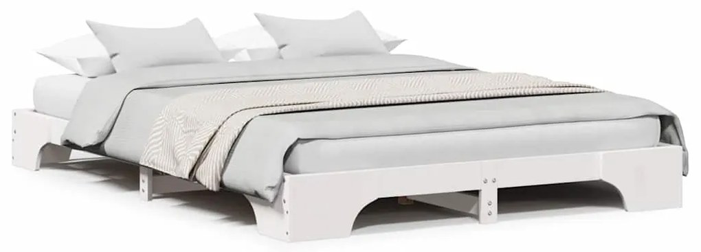 Cama branca 140x200 cm em madeira de pinho sólida