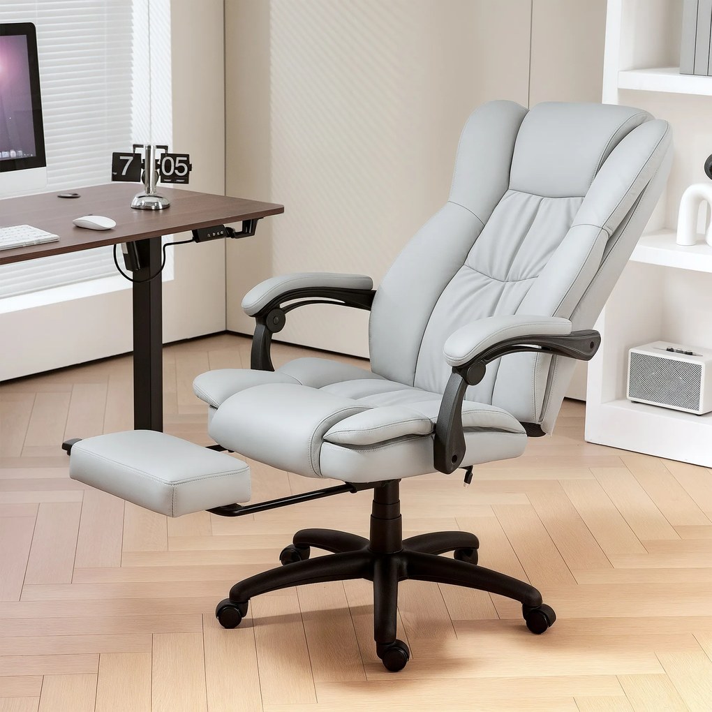 Cadeira de escritório com função de massagem, altura ajustável, encosto reclinável e comando com fio, cinzenta