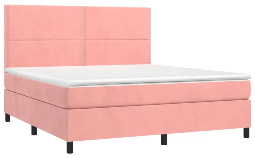 Cama box spring c/ colchão/LED 160x200 cm veludo rosa