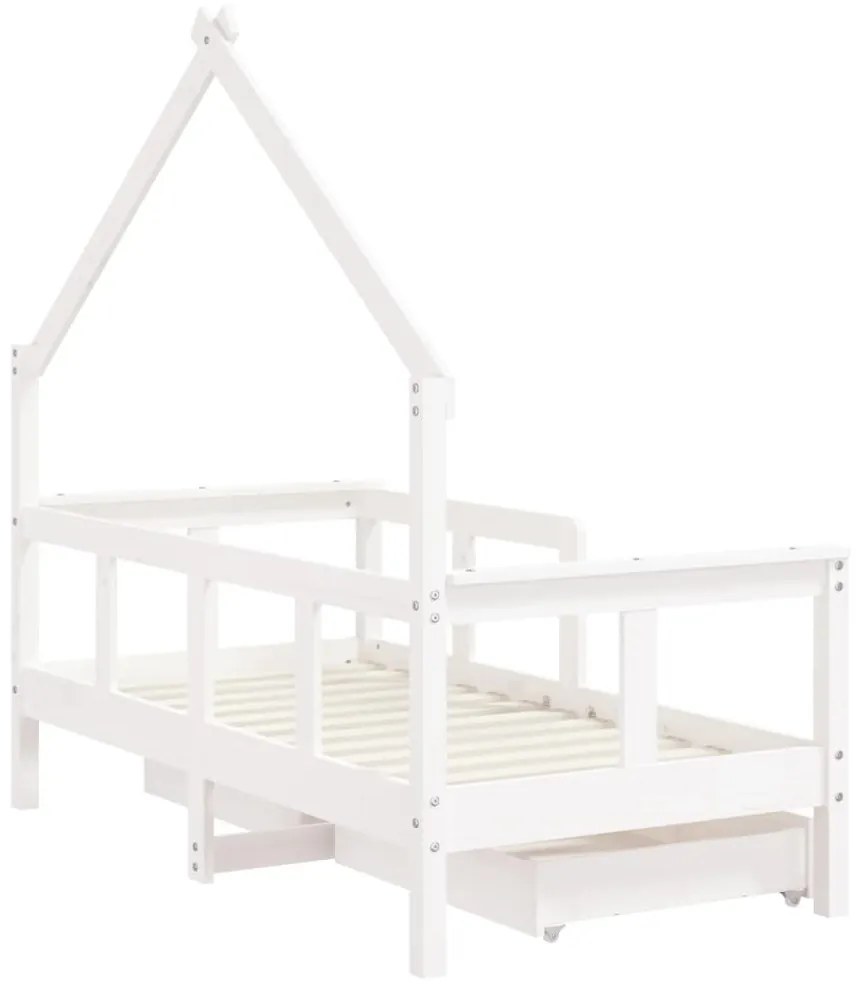 Estrutura cama infantil c/ gavetas 70x140cm pinho maciço branco