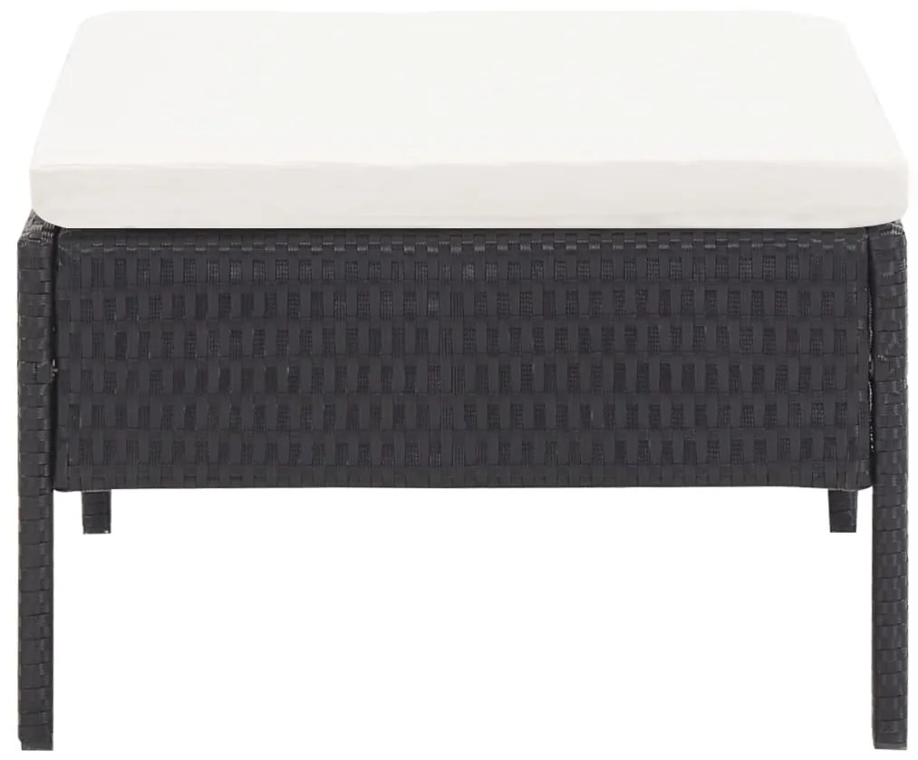 3 pcs conjunto lounge de jardim c/ almofadões vime PE preto