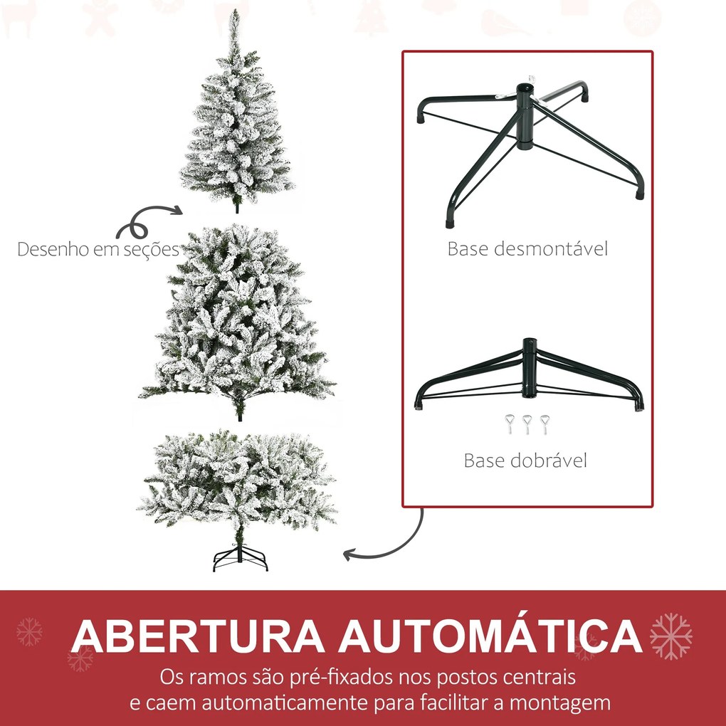 Árvore de Natal Artificial 225cm com Neve Ignífugo com 1300 Ramos Folh