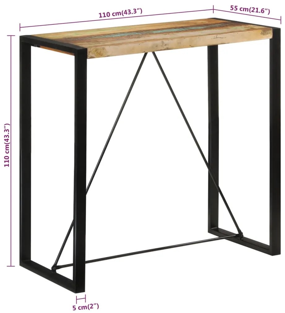 Mesa de bar 110x55x110 cm madeira recuperada maciça