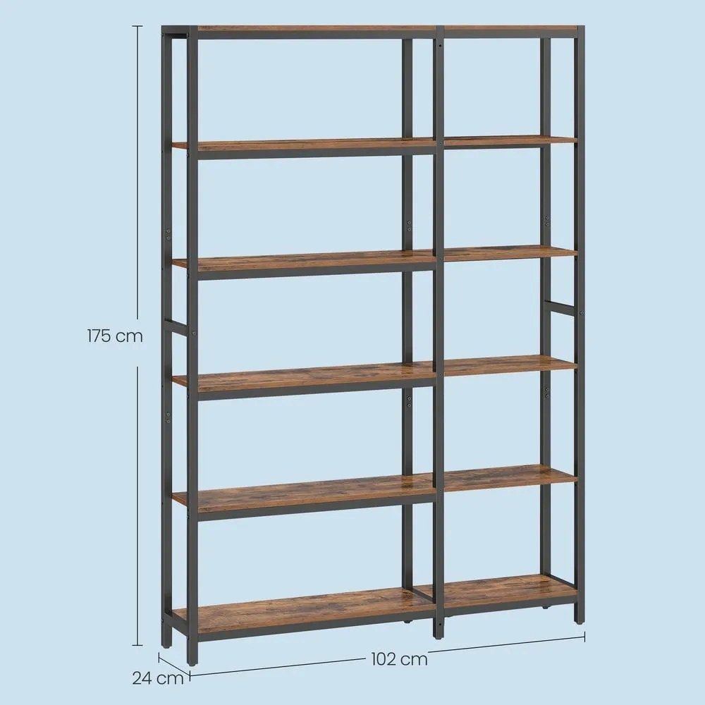 Estante de 6 prateleiras 24 x 102 x 175,2 cm castanho-preto
