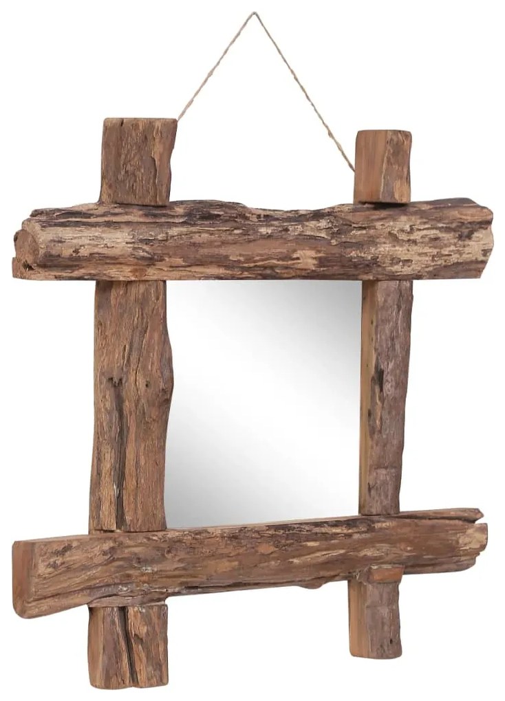 Espelho de troncos 50x50 cm madeira de teca reciclada natural