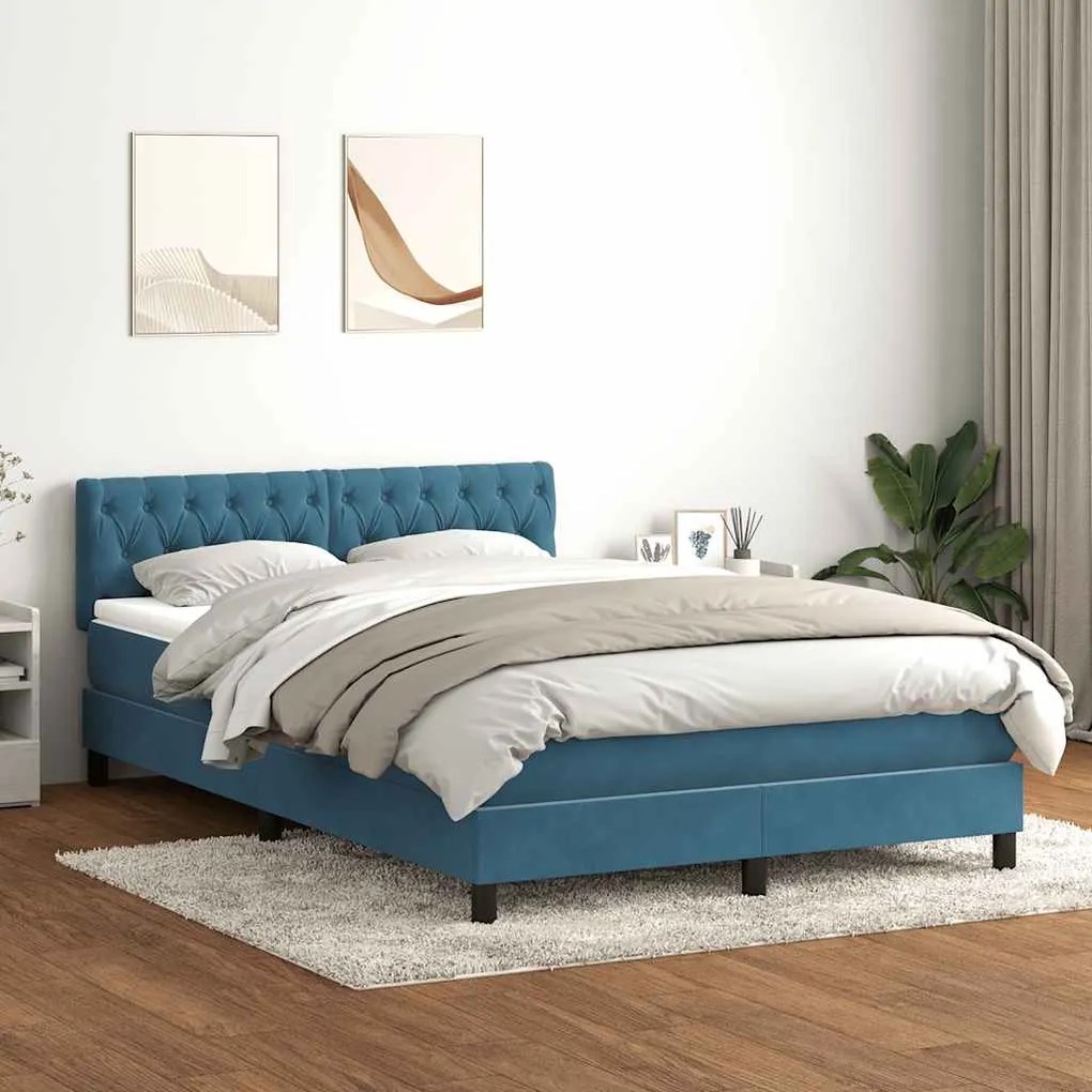 vidaXL Cama box spring c/ colchão e LED 140x220 cm veludo azul-escuro