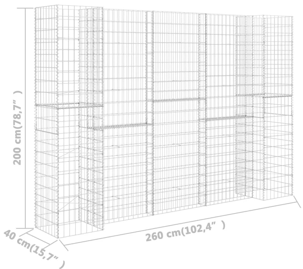 Gabião em forma de H fio de aço 260x40x200 cm