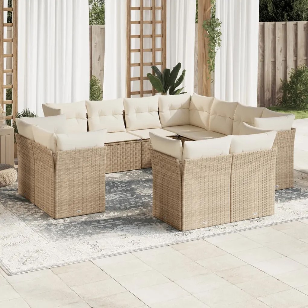 11 pcs conjunto sofás de jardim c/ almofadões vime PE bege
