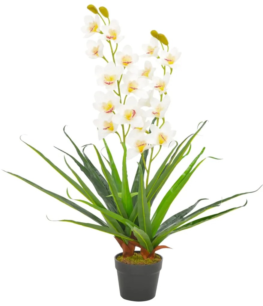 Planta orquídea artificial com vaso 90 cm branco
