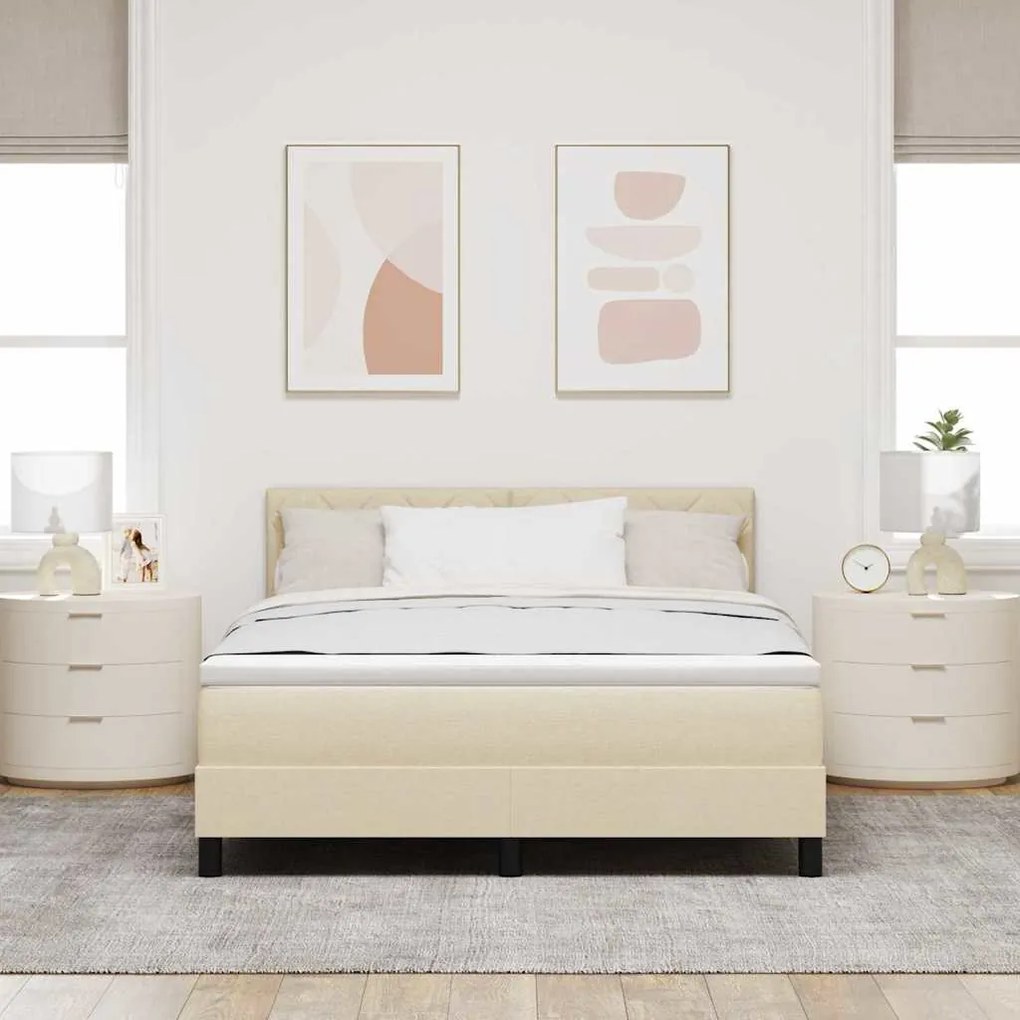 Cama Box com Colchão &amp; LED Creme 160x200 cm Tecido
