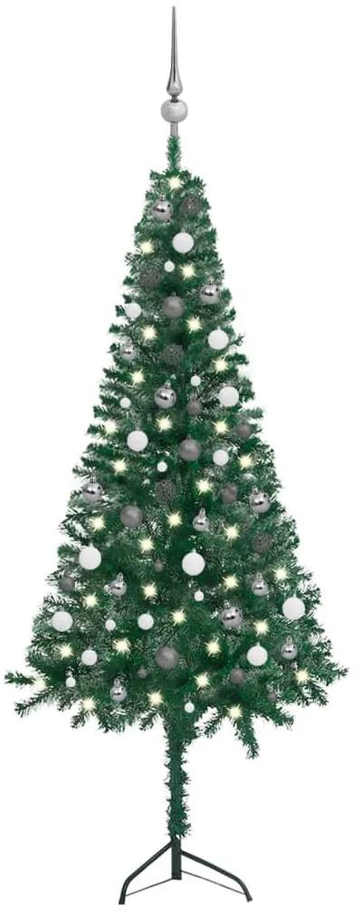 3077964 vidaXL Árvore Natal artif. canto c/ luzes LED/bolas 180 cm PVC verde