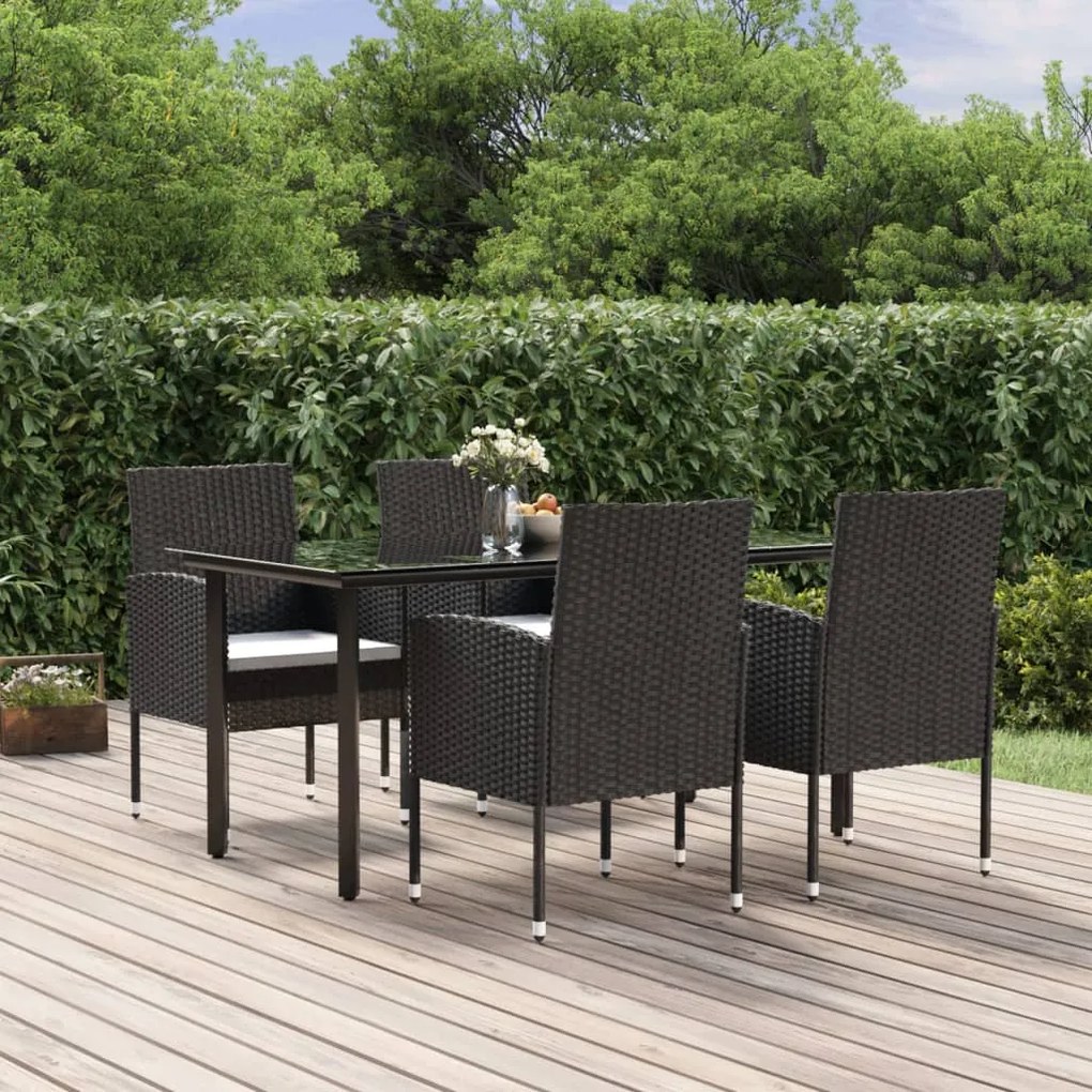 vidaXL 5 pcs conjunto de jantar p/ jardim c/ almofadões vime PE preto