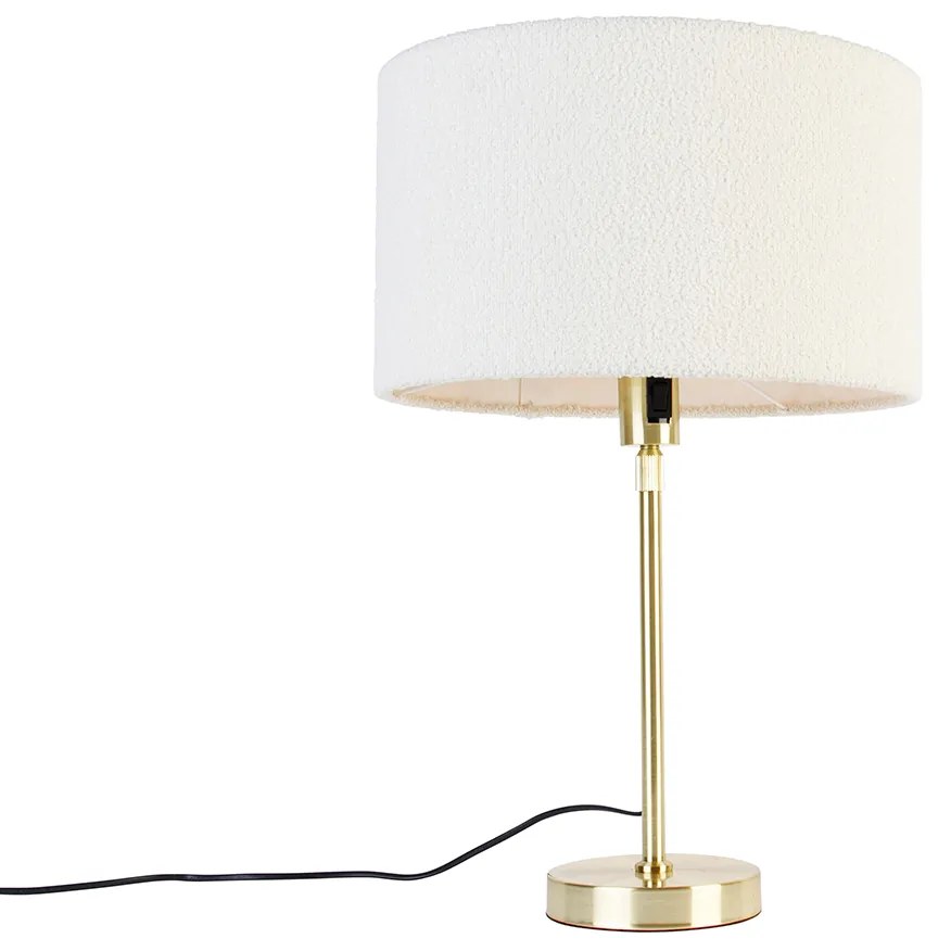 Candeeiro de mesa dourado regulável com abajur boucle branco 35 cm - Parte Design