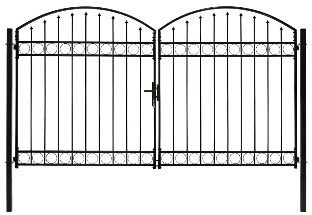 Portão p/ cerca porta dupla e topo arqueado 300x200cm aço preto