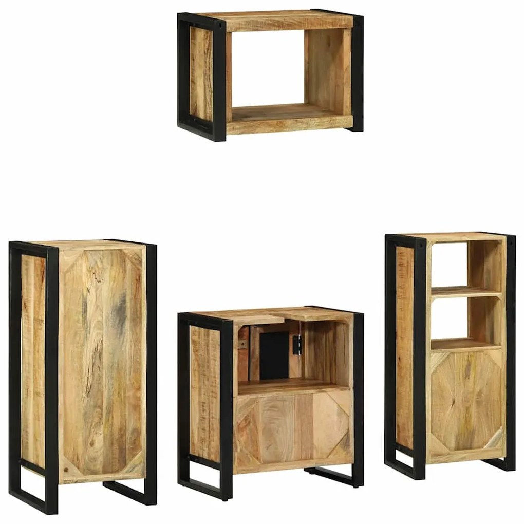 Conjunto de Móveis para Banheiro 4 pcs Madeira de manga maciça