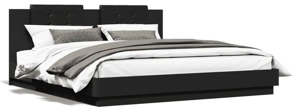 3209983 vidaXL Estrutura de cama com cabeceira e luzes LED 200x200 cm preto