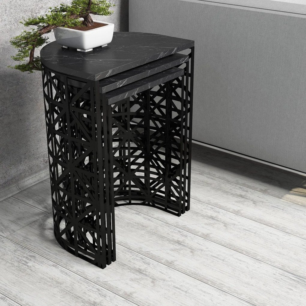 Mesas de Aninhamento Stil – Preto – 46x62x33 cm, 41x58x30 cm, 36x53x27