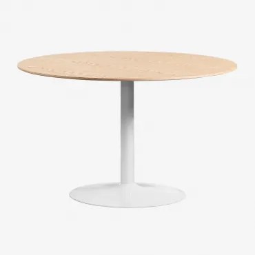Mesa De Jantar Redonda Em Mdf E Ferro Yvetta Branco & Ø120 Cm & Castanho Roble - Sklum