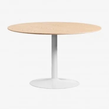 Mesa De Jantar Redonda Em Mdf E Metal Yvetta Castanho Roble & Ø120 Cm & Branco - Sklum