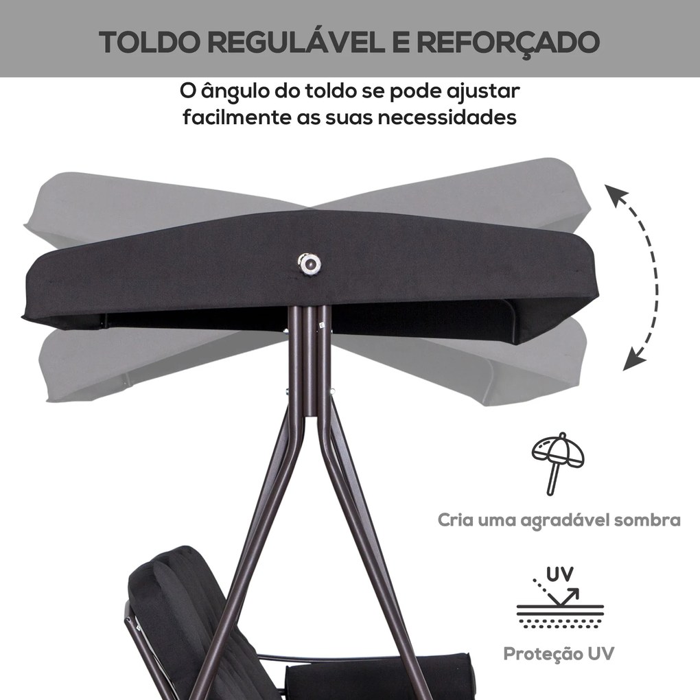 Baloiço de Jardim Faro – 3 Lugares – 206x116x183 cm – Preto – Com Teto
