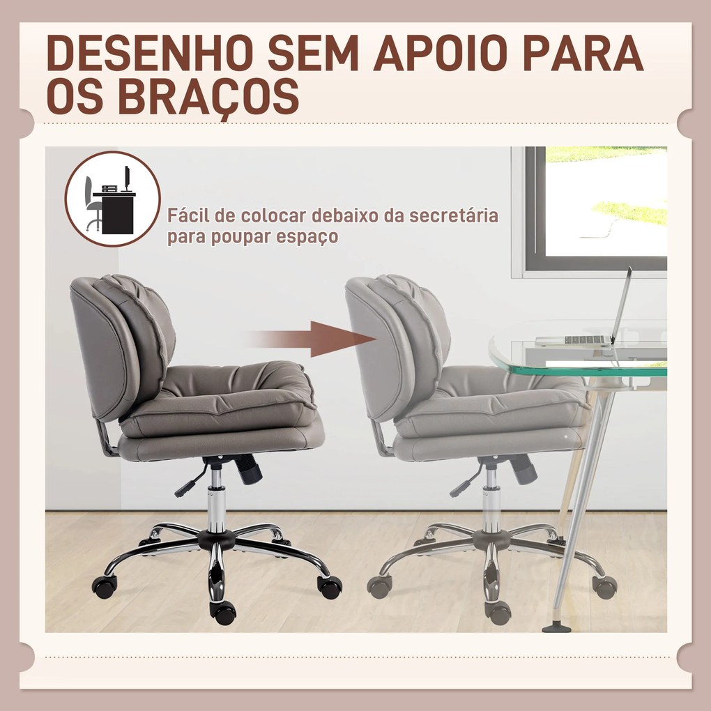 Cadeira de Escritório com Rodas Cadeira para Secretária com Função Baloiço Assento Amplo Sem Braços 60x65x83-93 cm Cinza Escuro