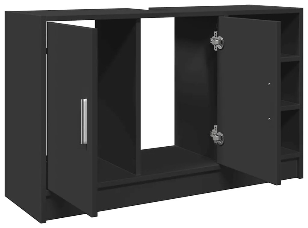 Armário de lavatório 90x29x55 cm derivados de madeira preto
