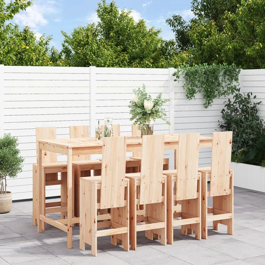 9 pcs conjunto de bar para jardim pinho maciço