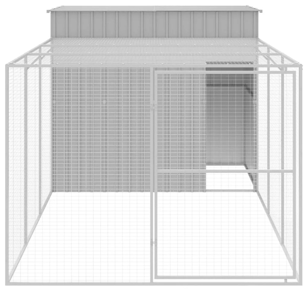 Casota cães c/ parque 214x457x181 cm aço galvaniz. cinza-claro