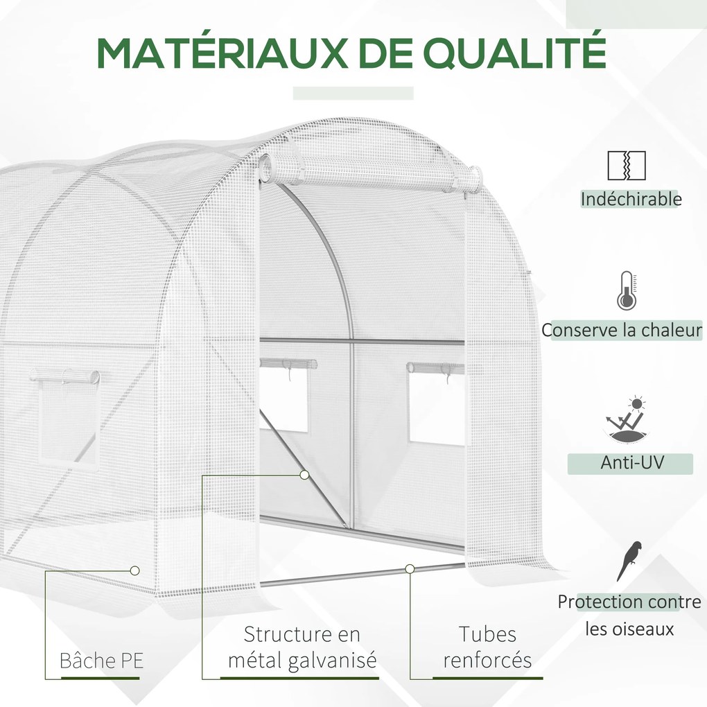 Estufa de jardim em forma de túnel, 6 m², 3m x 2m x 1,9m , aço galvanizado reforçado com 2,4 cm de diâmetro + PE de alta densidade, janelas e porta br