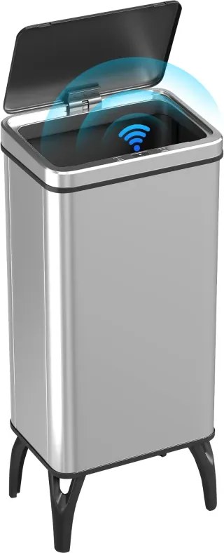 Caixote de Lixo 35,5x26x83,5 cm Automático 50 L em Aço Inoxidável com Sensor Infravermelhos e Aro de Retenção Prata