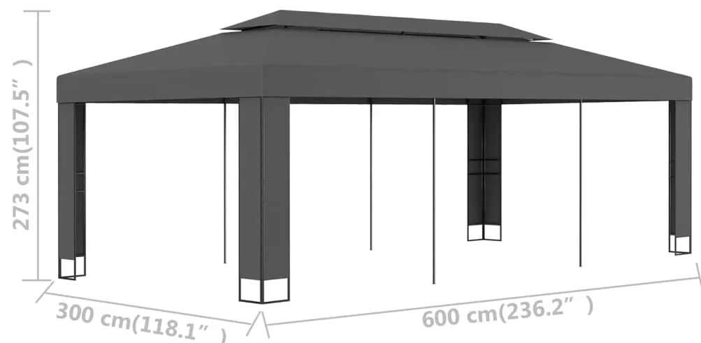 Gazebo com telhado duplo 3x6 m antracite