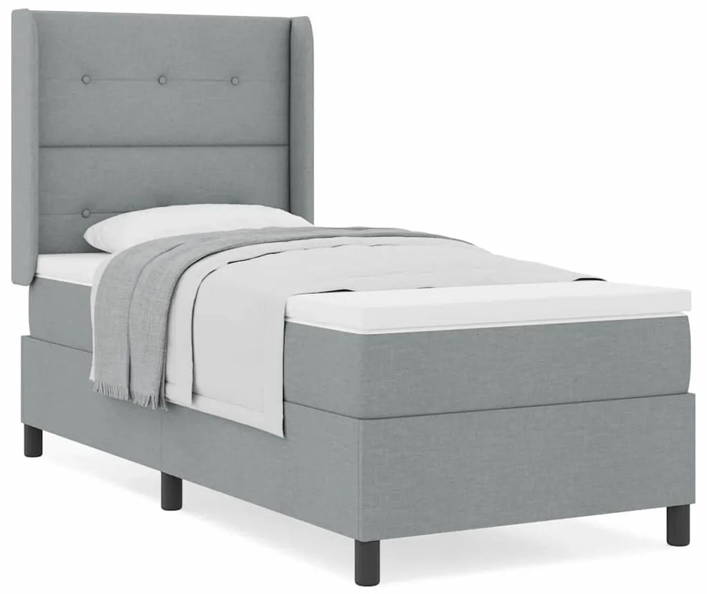 Cama com Estrado e Colchão - Cinza Claro, 80x200 cm, Tecido