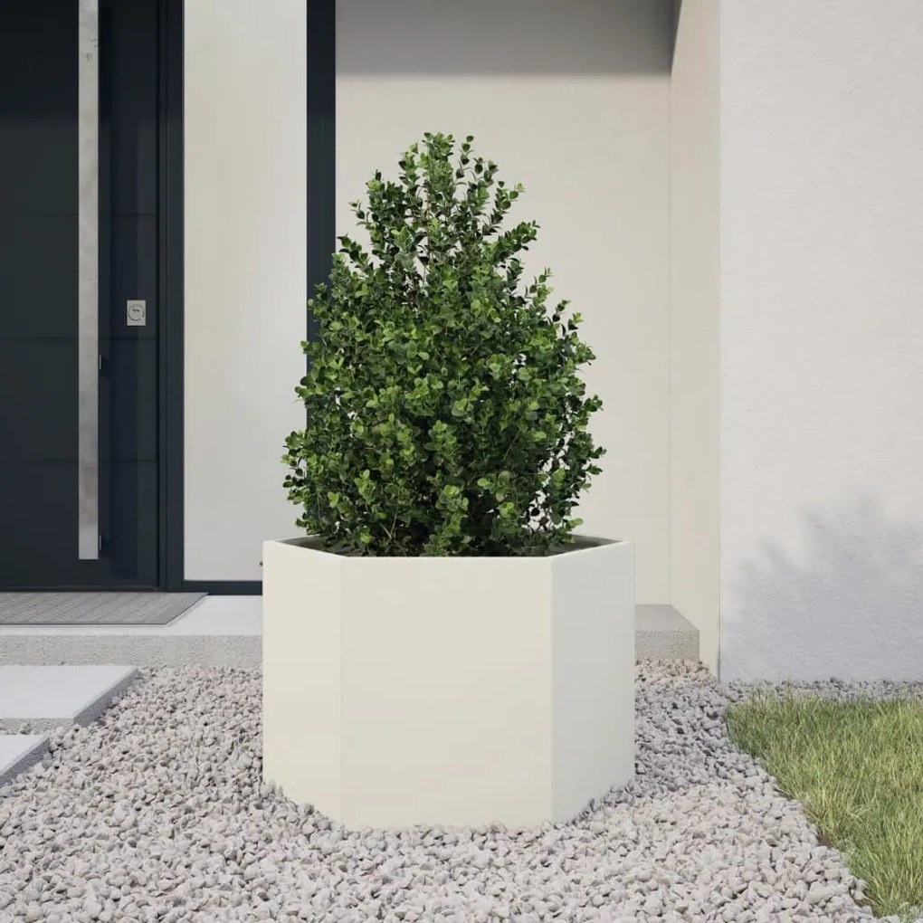 Vaso/floreira de jardim hexagonal 69x60x45 cm aço branco