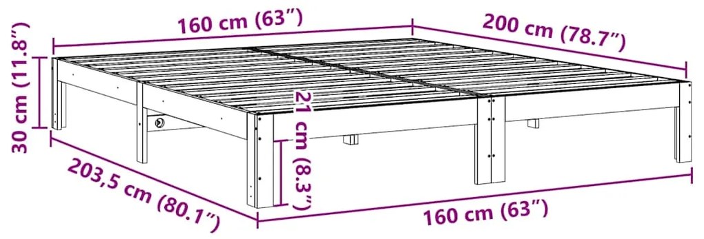 Cama sem colchão 160x200 cm madeira de pinho maciça branco